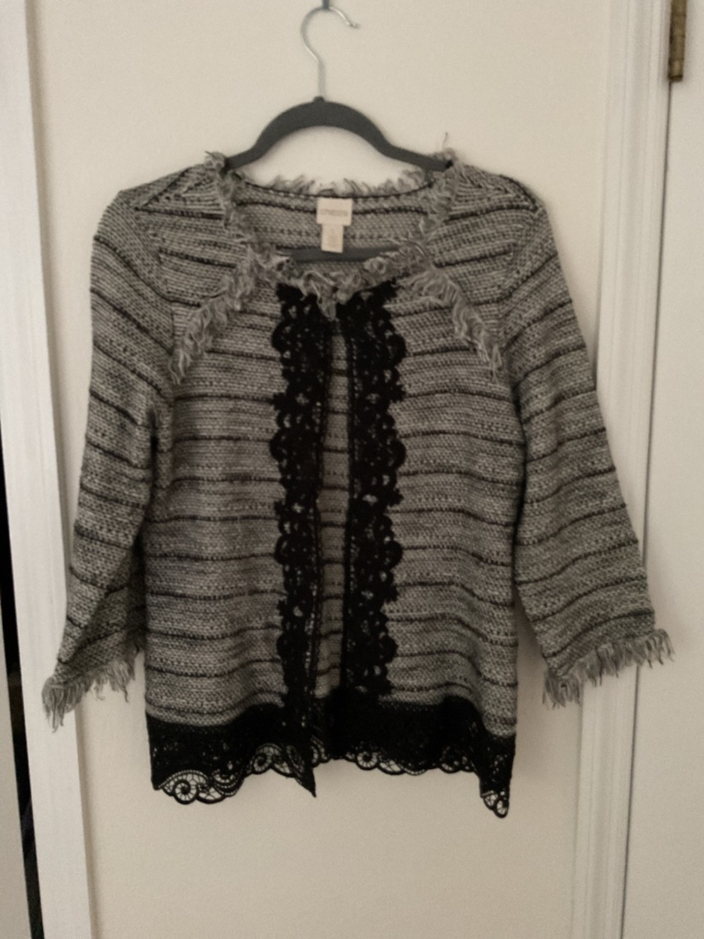 Chicos black tweed ruffle jacket